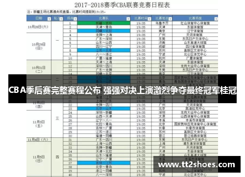 CBA季后赛完整赛程公布 强强对决上演激烈争夺最终冠军桂冠